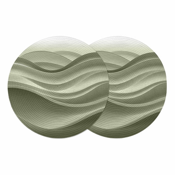 Sage Green Striped Round 13 Inch Placemats Set of 2, Modern Abstract Art Wave Moire Gradient HeatResistant Non Slip Place Mats for Dining Table, Wipeable Braided Kitchen Table Mats for Housewarming