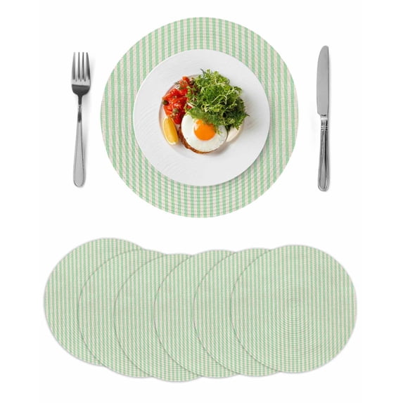 Sage Green Striped Round Placemats Set of 6 for Dinning Tables,Heat-proof Braided Table Mats 15 Inch,Modern Simple Farmhouse Beige Washable Place Mat for Kitchen Restaurant Party Decor Table Setting