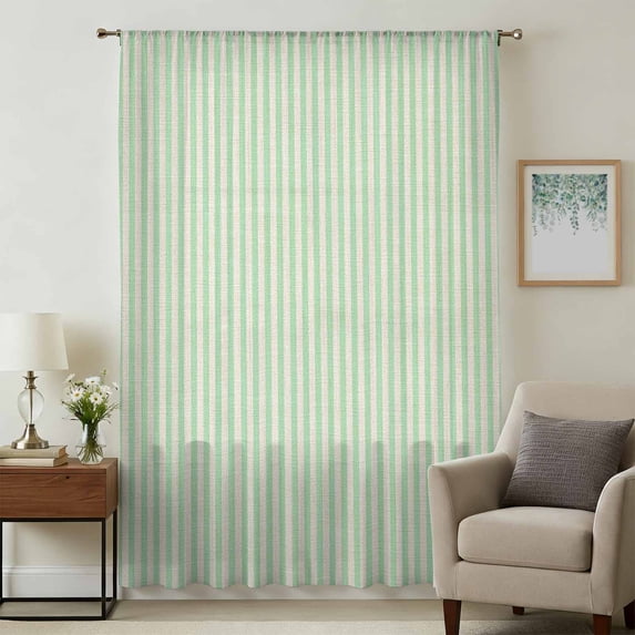 Sage Green Striped Sheer Curtains 54 Inches Long, Modern Simple Farmhouse Beige Light Filering Curtains, Breathable Simi Curtain Privacy Drapes for Kitchen Bathroom Lightweight Small Window Treatment