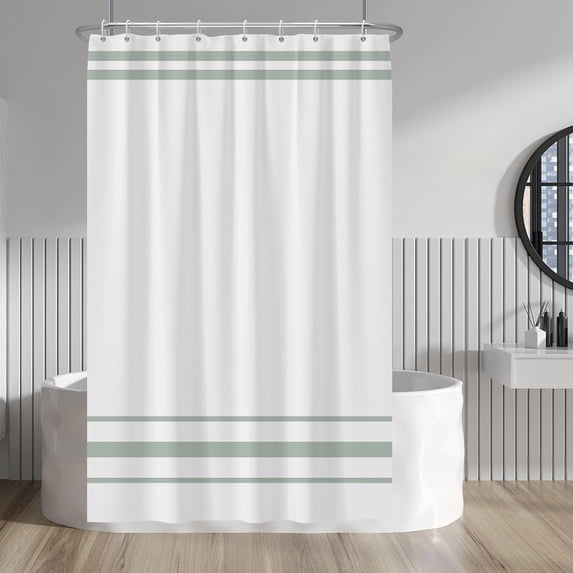 Sage Green Striped Shower Curtain Minimalism Style Shower Curtain Set Black and White Stripes Shower Curtain for Bathroom Waterproof Fabric Bathroom Decorations with Hooks 36x72 Inches