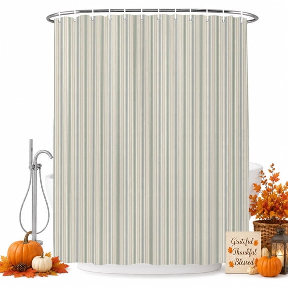 Sage Green Striped Shower Curtain Set - Extra Long 72" x 96" Washable Bathtub Curtain with 12 Hooks, Modern Boho Vertical Stripes Beige Waterproof Fabric Stall Shower Curtains for Bathroom Décor