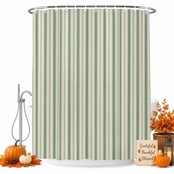 Sage Green Striped Shower Curtain Set - Extra Long 72" x 96" Washable Bathtub Curtain with 12 Hooks, Modern Stripes Vintage Beige Waterproof Fabric Stall Shower Curtains for Bathroom/Bathtub Décor