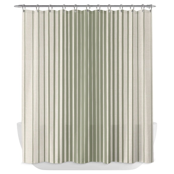 Sage Green Striped Shower Curtain - Water Repellent Fabric Shower Curtains Washable, Farmhouse Beige Stripes Vintage Rustic Decorative Polyester Cloth Bathroom Curtains Modern Bath Decor 72"x72"