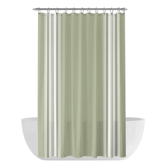 Sage Green Striped Shower Curtain - Water Repellent Fabric Shower Curtains Washable, Farmhouse White Stripes Aesthetics Decorative Polyester Cloth Bathroom Curtains Modern Bath Decor 36"x72"