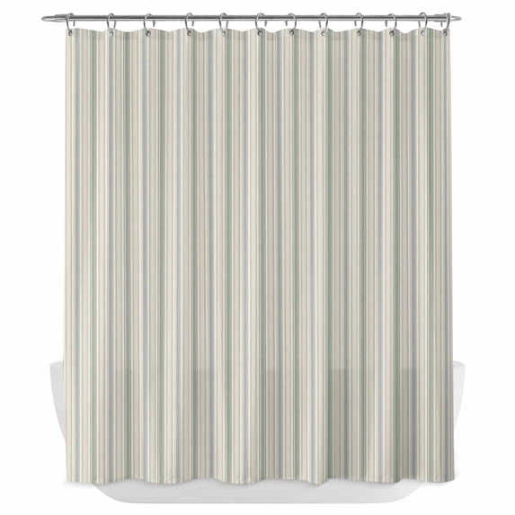 Sage Green Striped Shower Curtain - Water Repellent Fabric Shower Curtains Washable, Modern Boho Vertical Stripes Beige Decorative Polyester Cloth Bathroom Curtains Modern Bath Decor 72"x72"