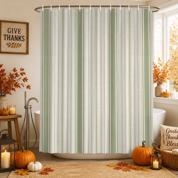 Sage Green Striped Shower Curtains for Bathroom, Modern Minimalist Stripes Farmhouse Waterproof Fabric Shower Curtain, Decorative Bathroom Curtain for Bathtub, 36"x72", No Hooks Included