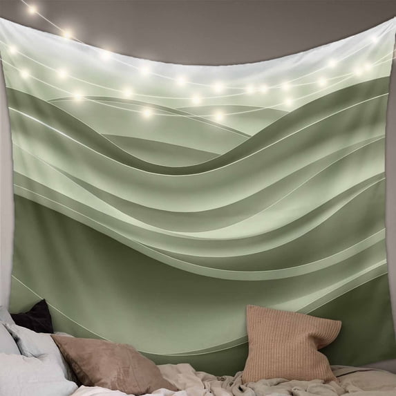 Sage Green Striped Small Tapestry for Bedroom Wall Hanging Tapestry,Modern Abstract Art Wave Moire Gradient Ceiling Backdrop Tapestries Poster Blanket Wall Decor for Teens Room Living Room 23" x 28"