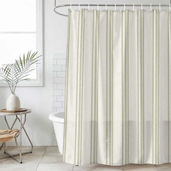 Sage Green Striped Standard Shower Curtain Set, Waterproof Shower Curtains for Bathroom, Modern Farmhouse Green Stripes Washable Fabric Cloth Bath Curtain for Bathtub with Hooks 72x72 Inches