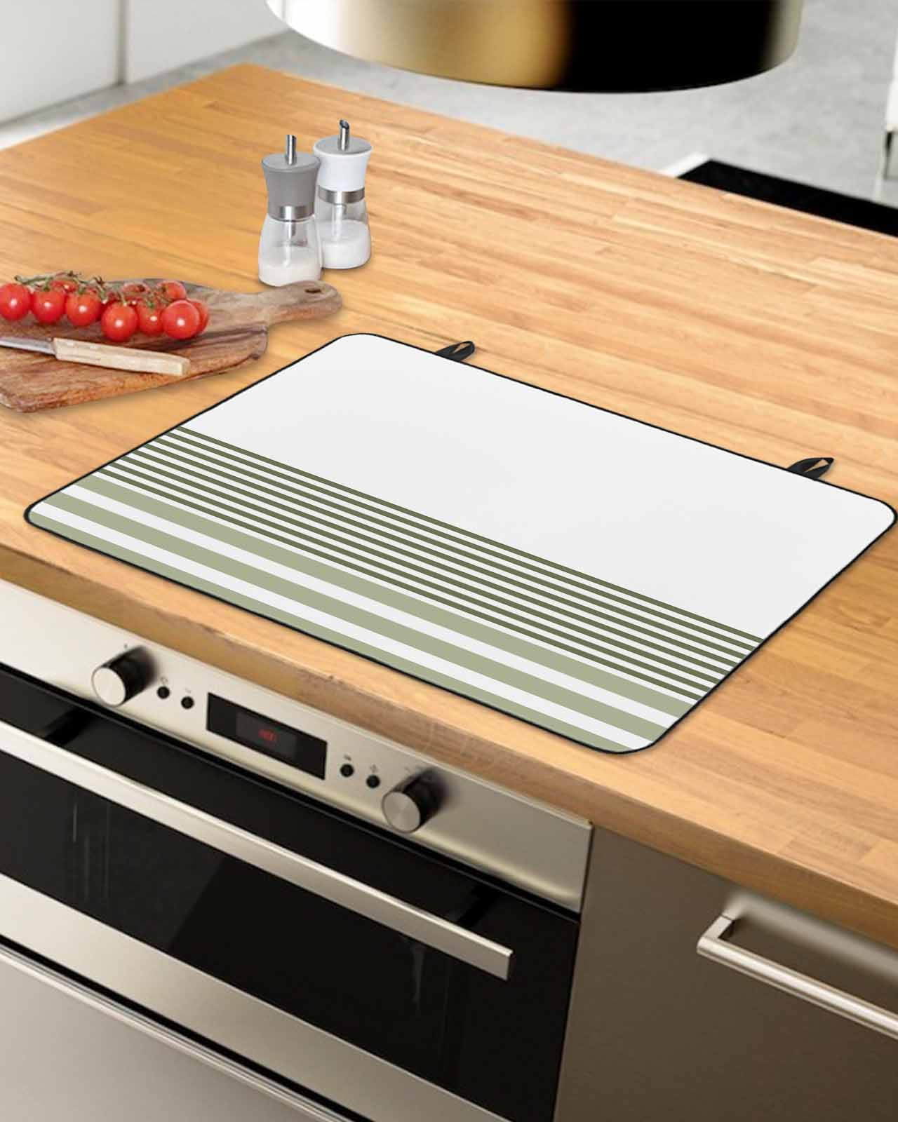 Sage Green Striped Stove Top Covers for Electric Stove, Heat Insulation
