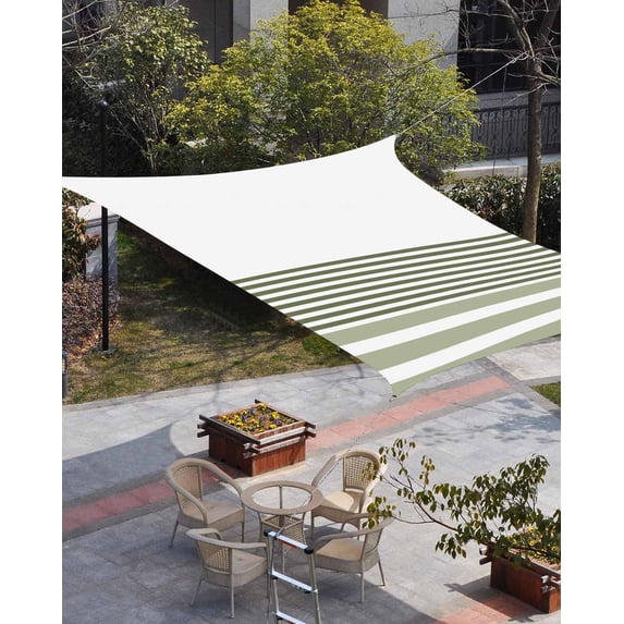 Sage Green Striped Sun Shade Sail 12'x16' Rectangle Outdoor Shade Canopy, Modern Farmhouse Stripes Porch Shades Outdoor Sun Blocking Screen, Sunshade Cloth Covers for Patio/Deck/Garden