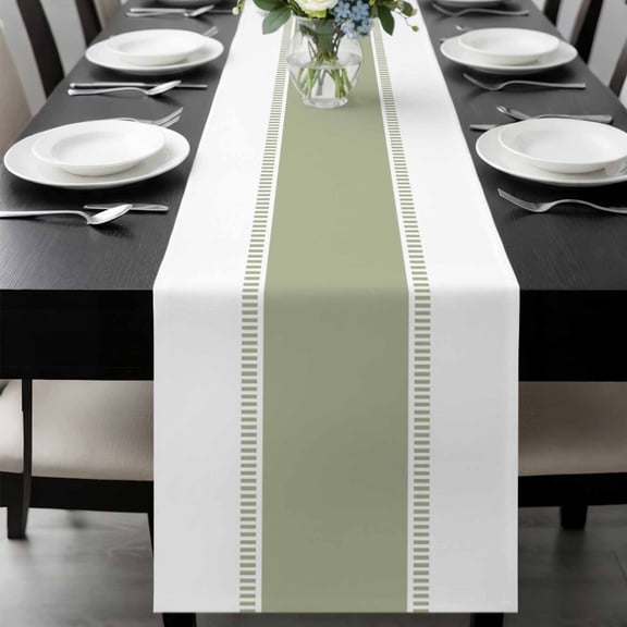 Sage Green Striped Table Runner 108 Inches Long, Modern Geometric Abstract Art Kitchen Coffee Dining Table Decoration for Home Party Birthday Wedding Home Decor 13x108 Inches
