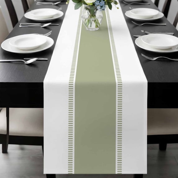 Sage Green Striped Table Runner 108 Inches Long, Modern Geometric Abstract Art Kitchen Coffee Dining Table Decoration for Home Party Birthday Wedding Home Decor 13x108 Inches