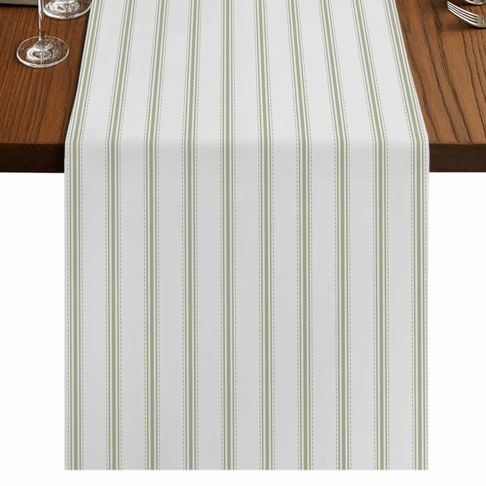 Green Ribbed Table Runner Sage Green Striped Table Runner 108 Inches Long,Sage Green White ...