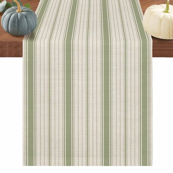 Sage Green Striped Table Runner 120 Inches Long, Modern Minimalist Stripes Farmhouse Cotton Linen Table Runners Dresser Scarves, Fabric Tabletop Scarf Furniture Cover for Dinner Party 13"x120"