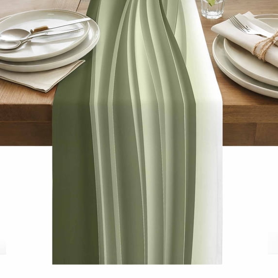 Sage Green Striped Table Runner - 60 Inch Long, Kitchen Dining Table Runner Dresser Scarves, Modern Abstract Art Wave Moire Gradient Farmhouse Decor for Coffee Tables Wedding Party Banquet