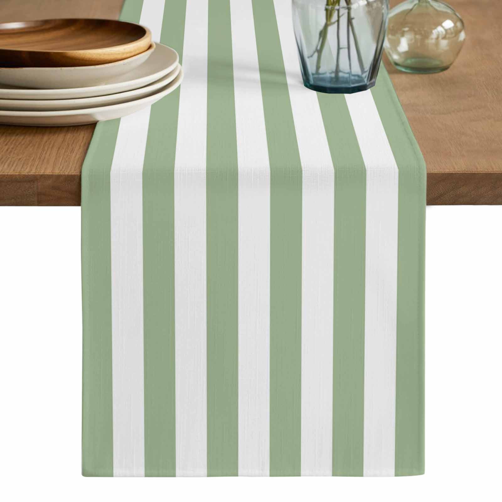 Green Ribbed Table Runner Sage Green Striped Table Runner, Farmhouse Sage Green Stripes Washable ...