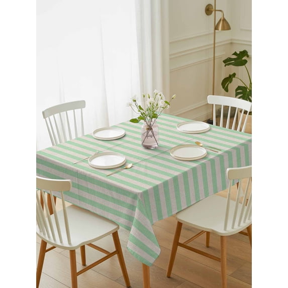 Sage Green Striped Tablecloth Rectangle Table Cloth 60x84,Waterproof Outdoor Table Cloth Covers Decorative Table Protector,Modern Simple Farmhouse Beige Washable Table Cover for Kitchen Dinning Party