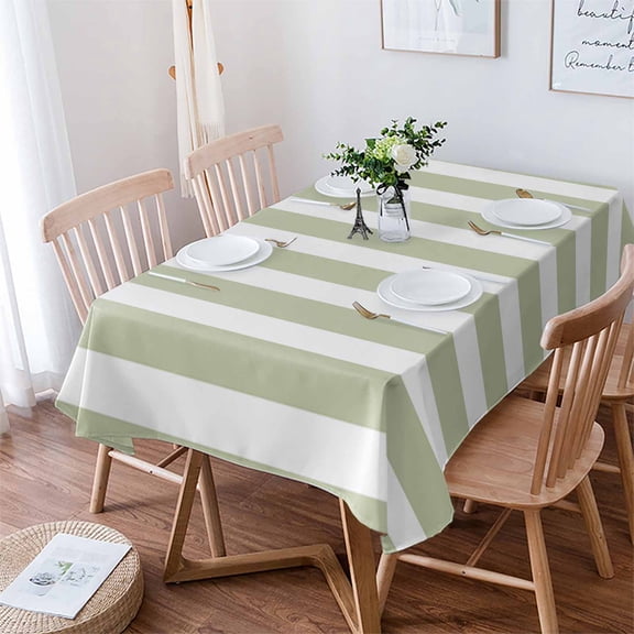 Sage Green Striped Tablecloth Rectangle Table Cloth 60x84 , Waterproof Tablecloth Outdoor Table Cloth, Modern Farmhouse Sage Green White Stripes Washable Table Cover for Kitchen Dining Party