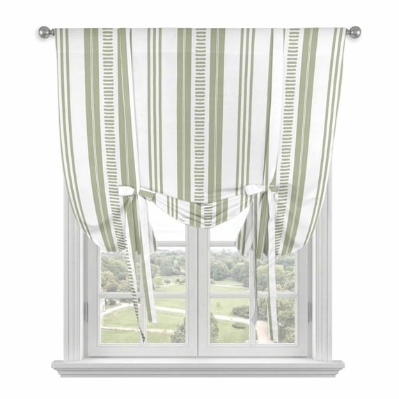 Sage Green Striped Tie Up Curtains for Kitchen Windows,Adjustable Rod Pocket Valance 54 Inch Long, Modern Farmhouse Geometric Thine Stripes Window Treatment Balloon Roman Blind Shade, 42" x 54"