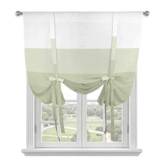 Sage Green Striped Tie Up Curtains for Small Windows,Adjustable Rod Pocket Valance 45 Inch Short, Modern Farmhouse Stripes Modern Art Elegant Window Treatment Balloon Roman Blind Shade, 34" x 45"