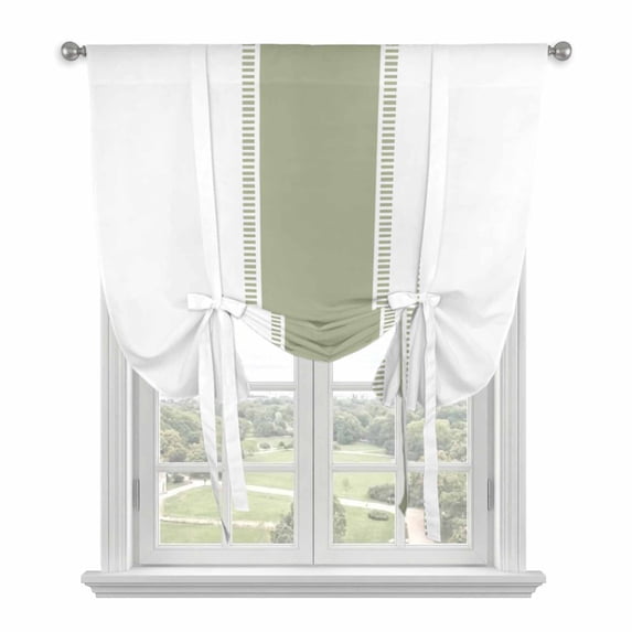 Sage Green Striped Tie Up Curtains for Small Windows,Adjustable Rod Pocket Valance 45 Inch Short, Modern Geometric Abstract Art Window Treatment Balloon Roman Blind Shade, 34" x 45"