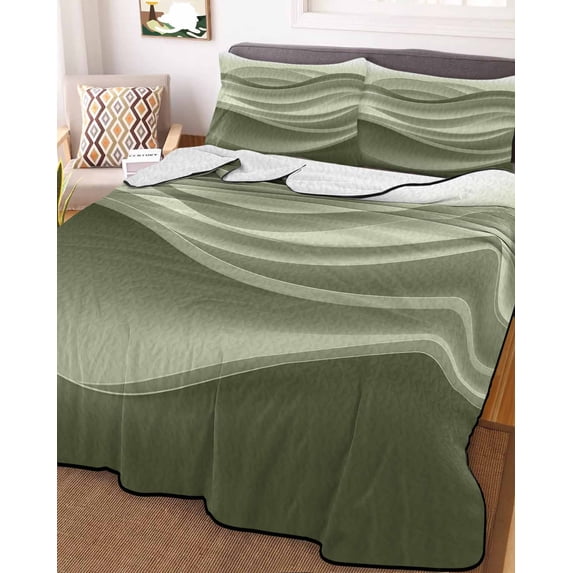 Sage Green Striped Twin Size Down Alternative Comforter,Lightweight Comforter Quilt Bedding Set with Pillow Shams Modern Abstract Art Wave Moire Gradient Bed Comforter Duvet Insert 68"x86"