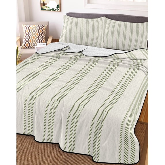 Sage Green Striped Twin Size Down Alternative Comforter, Lightweight Comforter Quilt Bedding Set with Pillow Shams Modern Farmhouse Green Stripes All Seasons Bed Comforter Duvet Insert 68"x86"