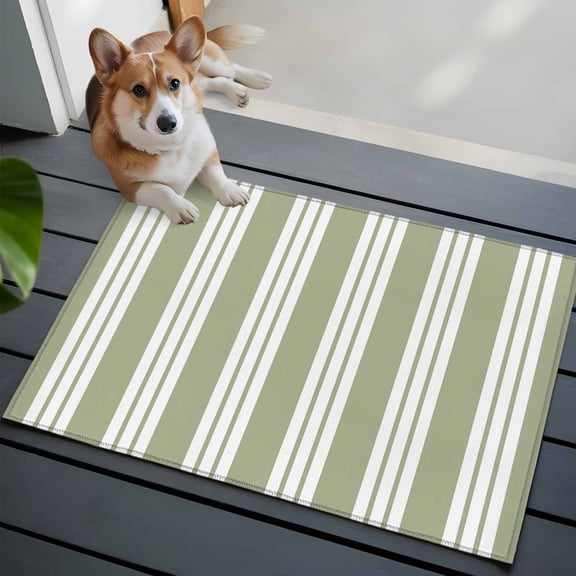 Sage Green Striped Washable Entry Rug 2x3 Modern Classic Stripes Rustic Country Farmhouse Low Pile Indoor Door Mat with Rubber Backing Thin Area Rug for for Entrance, Bedroom, Kitchen, Bathroom