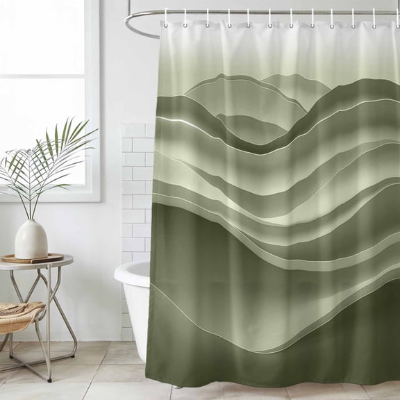 Sage Green Striped Waterproof Fabric Shower Curtain,Modern Abstract Art Wave Moire Gradient Waterproof Fabric Shower Curtain for Bathroom Bathtubs Shower Curtains with 12 Hooks Standard 60x72