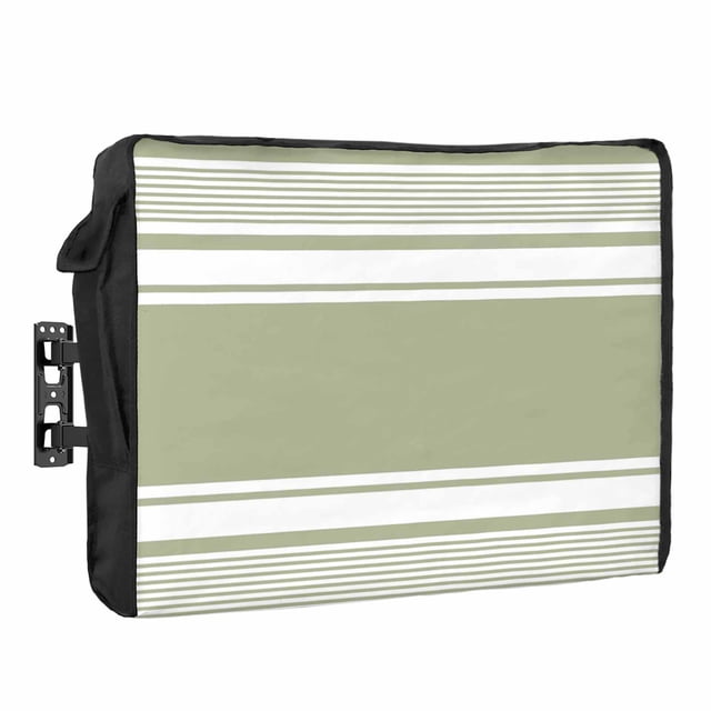Rustic Country Office Sage Green Striped Waterproof Outdoor TV Cover, Modern Classic Stripe ...