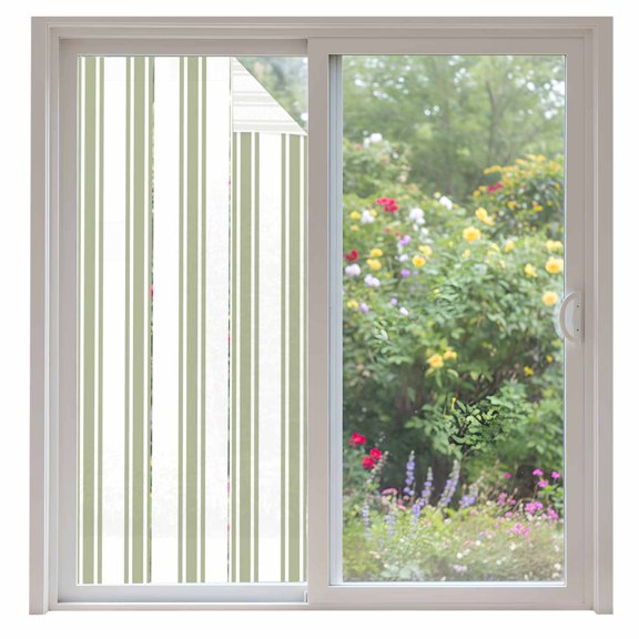 Sage Green Striped Window Privacy Film Modern Farmhouse Stripes Rustic Decorative Glass Window Film UV Blocking Static Cling Non-Adhesive Sticker Covering for Home Door 35.4x78.7 inches