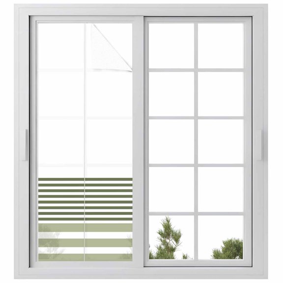 Sage Green Striped Window Privacy Film, Modern Farmhouse Stripes Static Cling UV Sun Blocking Heat Control Window Tint Day and Night, Non-Adhesive Reusable One Way Windows Privacy Cover 23.6''x59''