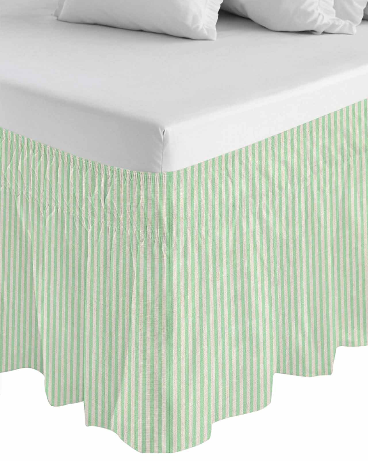 Sage Green Striped Wrap Around Bed Skirts for King Bed 18" Drop, Bed Skirt with Adjustable Elastic Belt Dust Ruffle Bed Valance for Bedroom Hotel Luxury Modern Simple Farmhouse Beige Bed Frame Cover