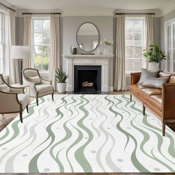 Sage Green Stripes Area Rug 5x7 Washable Rug Non Slip Modern Simple Gradient Waves Lines Large Area Rug Soft Stainresistant Indoor Floor Carpet for Living Room Bedroom Home Office Dining Room Nursery