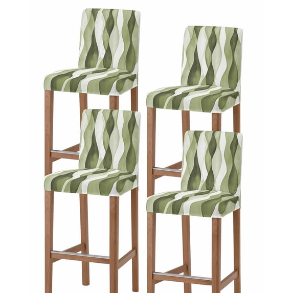 Sage Green Stripes Bar Stool Covers Set of 4, Retro Farmhouse Abstract Ripple Stretch Washable Bar Chair Covers with Backs, Removable Pub Counter Height Chair Cover for Kitchen Dining Room Cafe