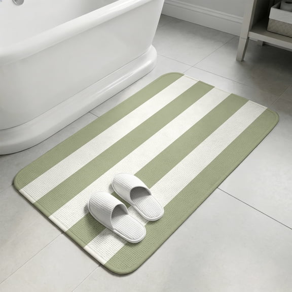 Sage Green Stripes Bathroom Rugs Non Slip Washable Bath Mat Absorbent Front Door Mat Geometric Horizon Lines Modern Simple Art Indoor Doormat for Kitchen Entryway Shower Decor Accessories 15.7"x23.6"