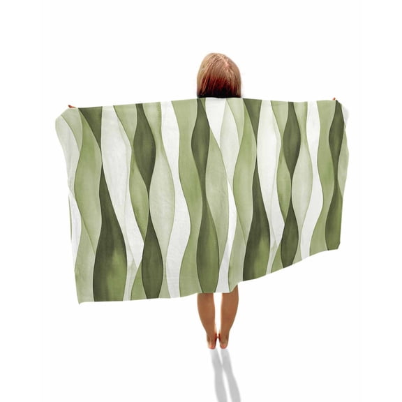 Sage Green Stripes Beach Towels Oversized Super Absorbent, Retro Farmhouse Abstract Ripple Lightweight Bath Towel Quick Dry Sets For Bathroom/Pool/Rv Camping/Beach Play/Gym Room/Picnic 23"x47"