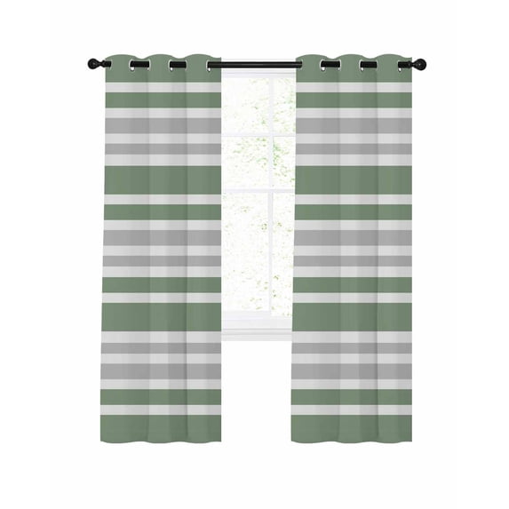 Sage Green Stripes Blackout Curtains, Light Blocking Print Window Curtains, Modern Minimalist Horizontal Ombre Lines Thermal Insulated Window Drapes for Living Room 2 Panels, 104"W x 72"L