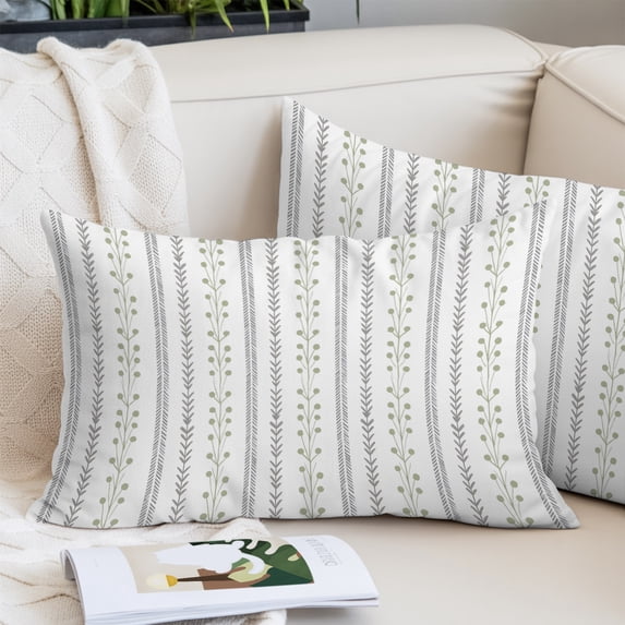 Sage Green Stripes Body Pillow Cover, Pillowcase Protectors with Zipper, Breathable Decorative Throw Pillow Case Cover, Modern Simple Floral Lines Rustic Pillow Shams for Couch Sofa 24x36Inch
