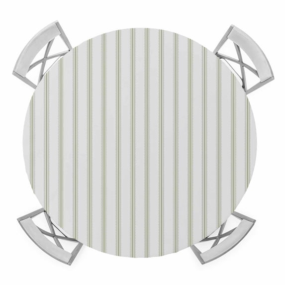 Sage Green Stripes Elastic Fitted Round Table Cover Vertical Striped Waterproof Outdoor Tablecloth for Holiday Party, Picnic, Patio & Dining Fits Tables Up to 36"-44"