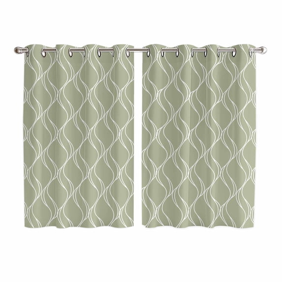 Sage Green Stripes Kitchen Curtains 72 Inch Length, Simple Geometric Modern Monochrome Grommet Top Bedroom Living Room Curtains, Light Filtering Cafe Curtain Drapes 2 Panels Set 104''x72''