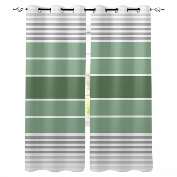 Sage Green Stripes Kitchen Curtains Modern Spring Abstract Striped Cafe Short Curtains for Bathroom Blackout Window Curtain Grommet Small Window Treatment Drapes for Bedroom Living Room 27.5"x39"x2