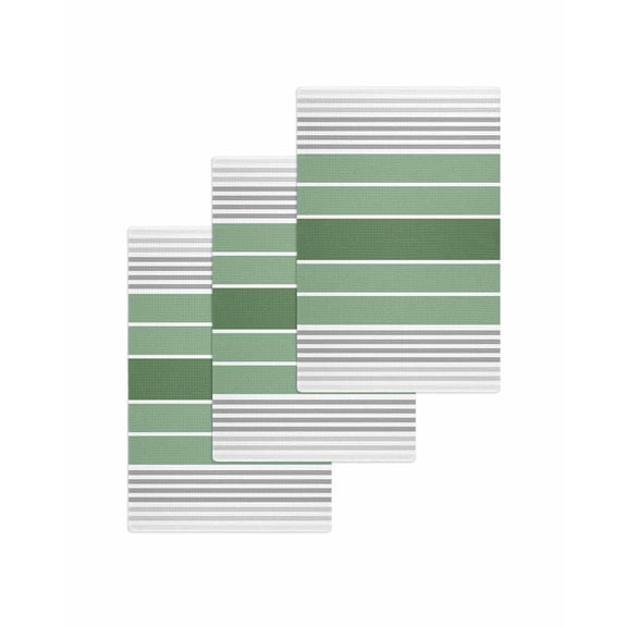 Sage Green Stripes Kitchen Dish Towels for Drying Dishes Set of 3, Modern Spring Abstract Striped Waffle Weave Microfiber Terry Hand Tea Bathroom Towels Quick Dry & Absorbent Towel 15.7x23.6