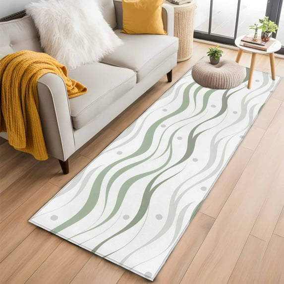 Sage Green Stripes Kitchen Runner Rug 2x6 Washable Runners for Hallway Non Slip Modern Simple Gradient Waves Lines Large Area Rug Indoor Floor Carpet for Bathroom Laundry Entryway Bedroom Living Room