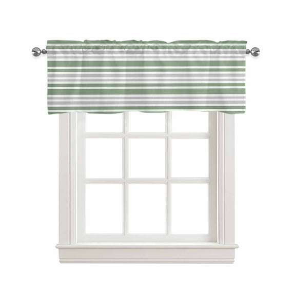 Sage Green Stripes Kitchen Valances for Windows Farmhouse Linen Window Valance Curtain for Living Room Window Treatment Modern Minimalist Horizontal Ombre Lines Valance Rod Pocket, 54 x 18 Inch