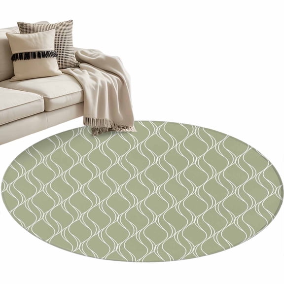 Sage Green Stripes Lines Round Area&nbsp;Rug 4ft Abstract Waves Striped Classic Non-Slip&nbsp;Washable Circle Rugs Soft Felt Indoor Floor Mat for Bedroom Kitchen Living Room Bathroom