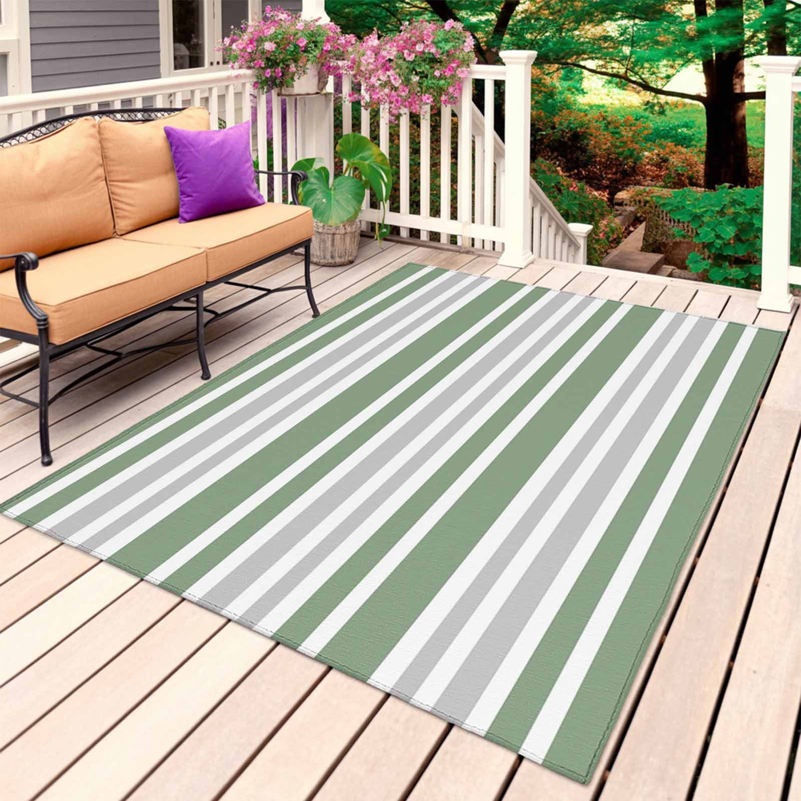 Long Horizontal Rug Sage Green Stripes Outdoor Rug for Patio/Deck/Porch, Non-Slip Large ...