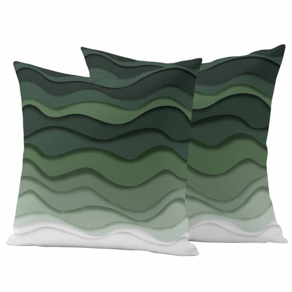 Sage Green Stripes Outdoor Waterproof Pillow Covers, Rustic Gradient Abstract Waves Art Decorative Square Throw Pillowcase Sofa Cushion Sham for Patio/Couch/Chair, 24"x24" 2 Pack