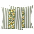 thumbnail image 1 of Sage Green Stripes Outdoor Waterproof Pillow Covers, Summer Spring Botanical Lemon Leaves Decorative Square Throw Pillowcase Sofa Cushion Sham for Patio/Couch/Chair, 16"x16" 2 Pack, 1 of 8
