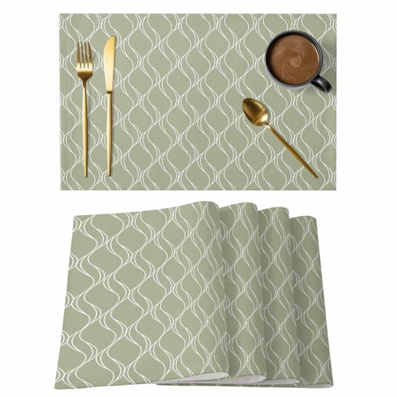 Sage Green Stripes Placemats Set of 4, Simple Geometric Modern Monochrome Placemats for Dining Table, Place Mats for Kitchen Tabletop, Waterproof Wipeable Dining Table Mats Set